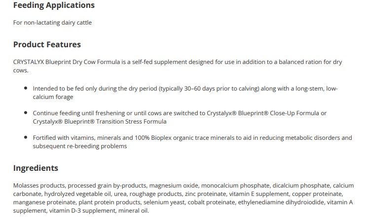 CRYSTALYX BLUEPRINT DRY COW FORMULA - 200#