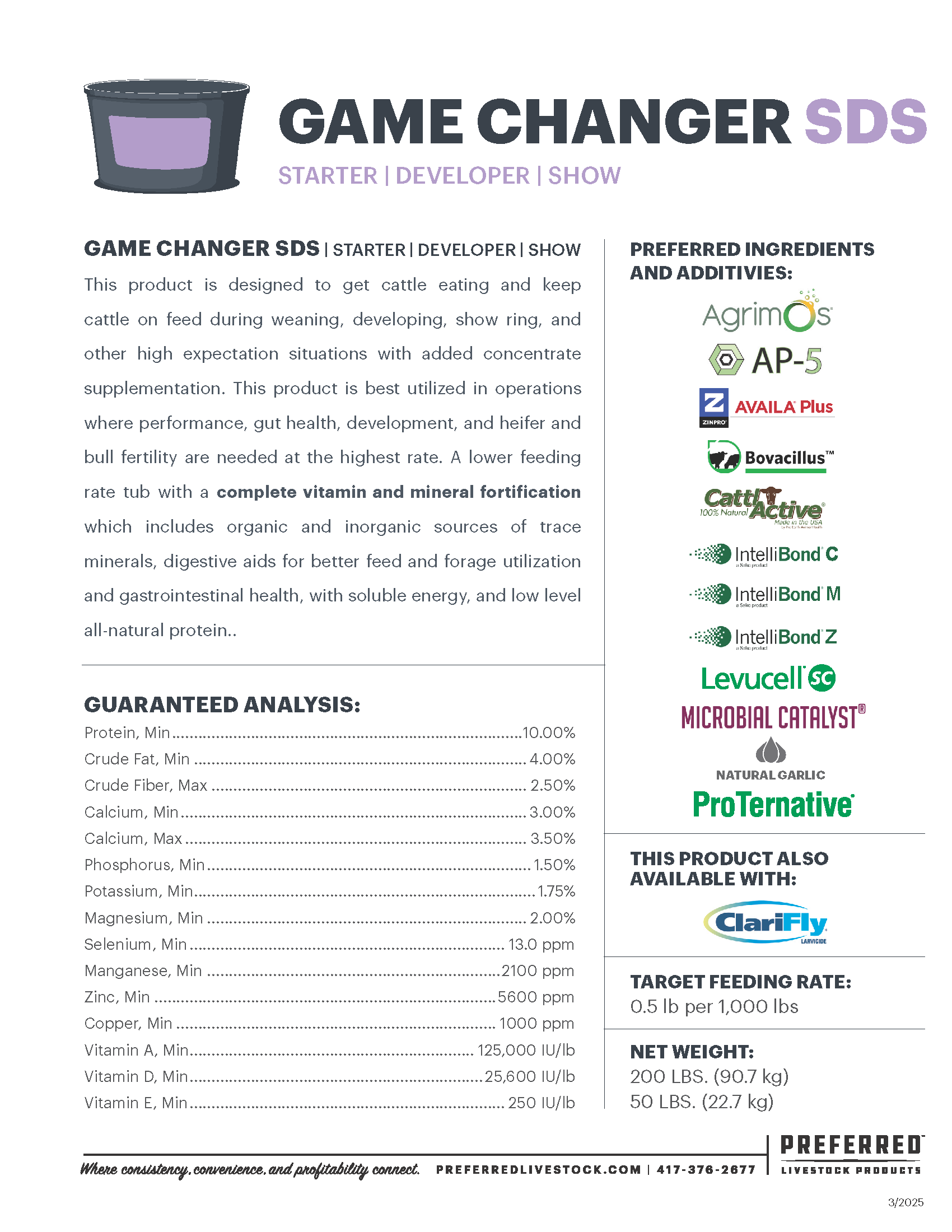 PREFERRED LIVESTOCK GAME CHANGER SDS WITH CLARIFLY 200#