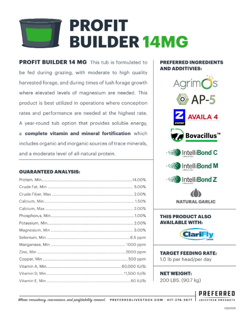 PREFERRED LIVESTOCK PROFIT BUILDER 14MG WITH CLARIFLY 200#