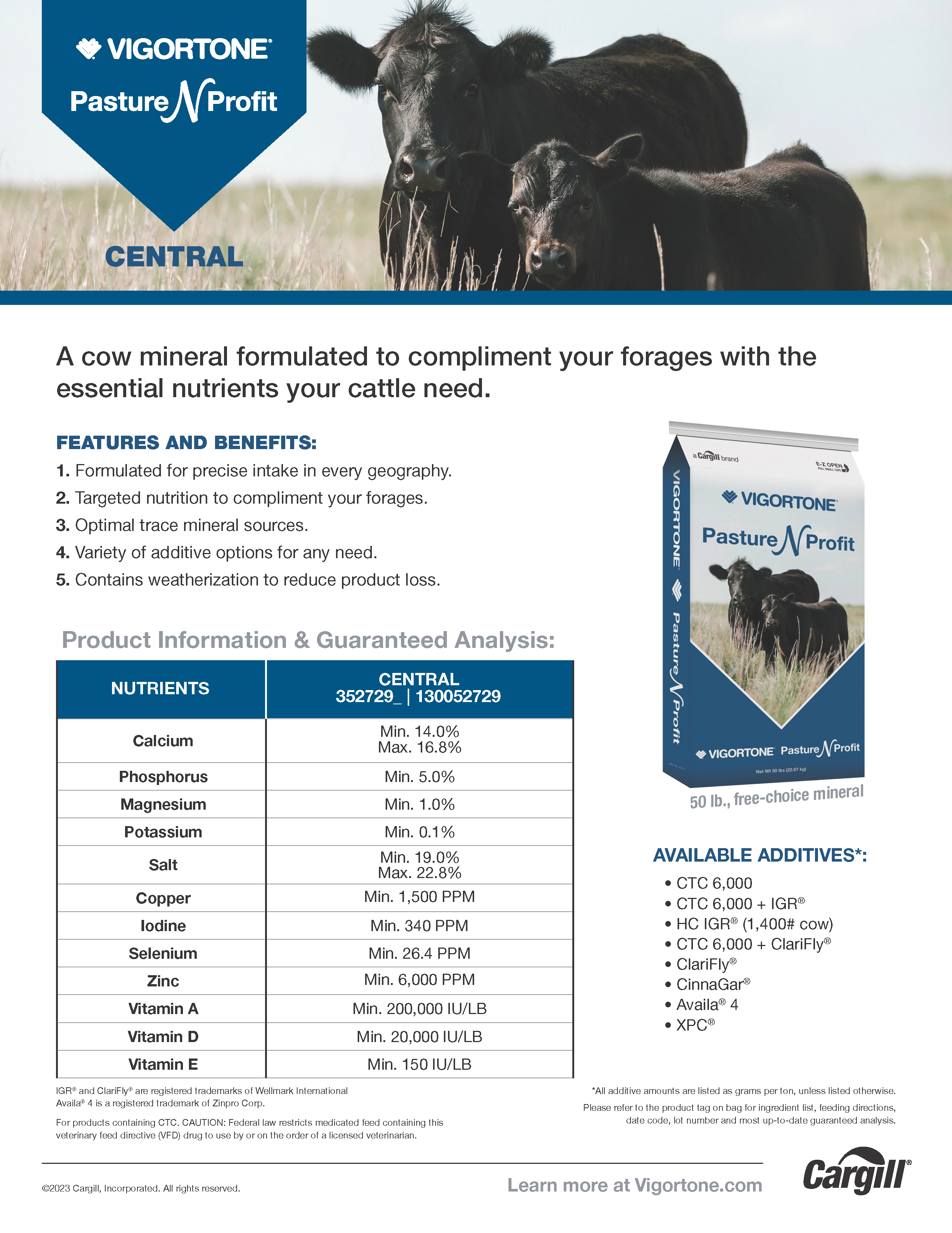 VIGORTONE PASTURE N PROFIT CENTRAL WITH CLARIFLY 50#