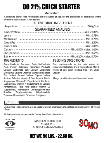 DOUBLE OO 21% MEDICATED CHICK STARTER - 50#