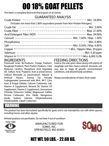 DOUBLE OO 18% GOAT PELLET - 50#