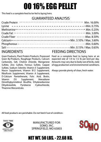 DOUBLE OO 16% EGG PELLETS - 50#