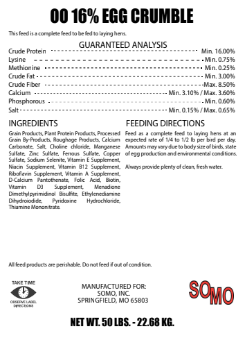 DOUBLE OO 16% EGG CRUMBLE - 50#