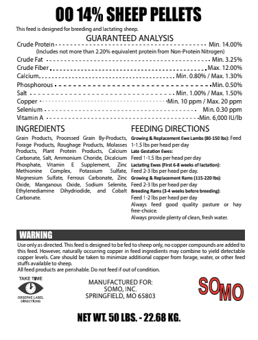 DOUBLE OO 14% SHEEP PELLETS - 50#