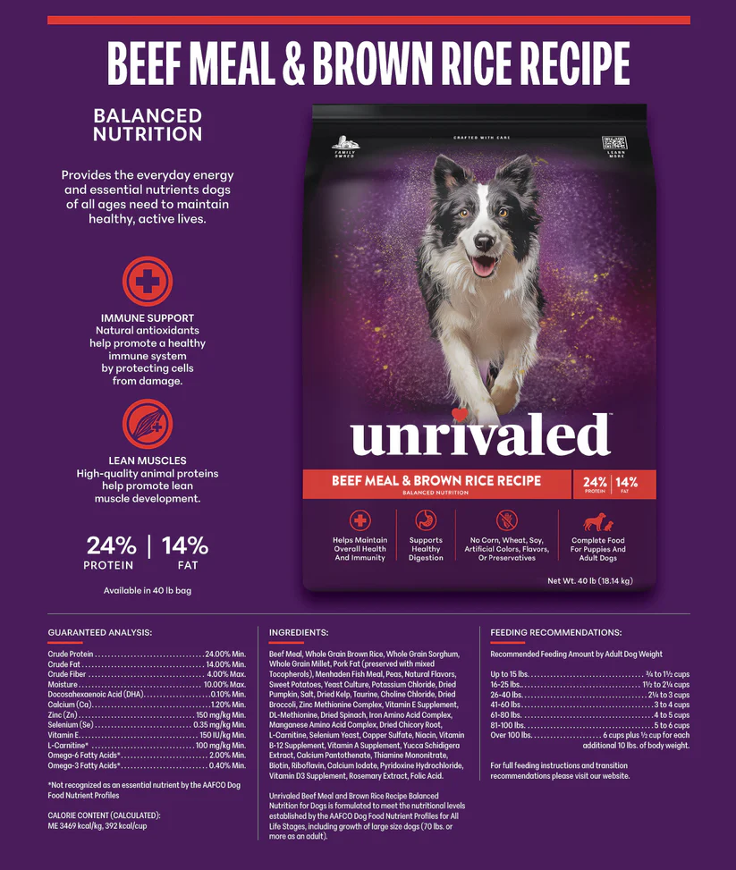 UNRIVALED BEEF MEAL & BROWN RICE - 40#