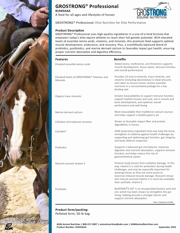 ADM GROSTRONG PROFESSIONAL HORSE FEED - 50#