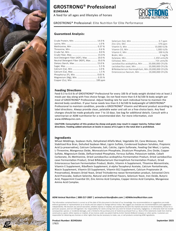 ADM GROSTRONG PROFESSIONAL HORSE FEED - 50#
