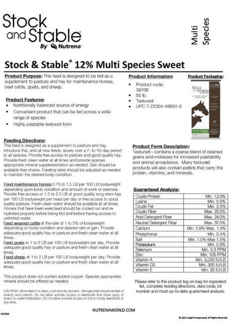 STOCK AND STABLE 12% MULTI-SPECIES SWEET FEED