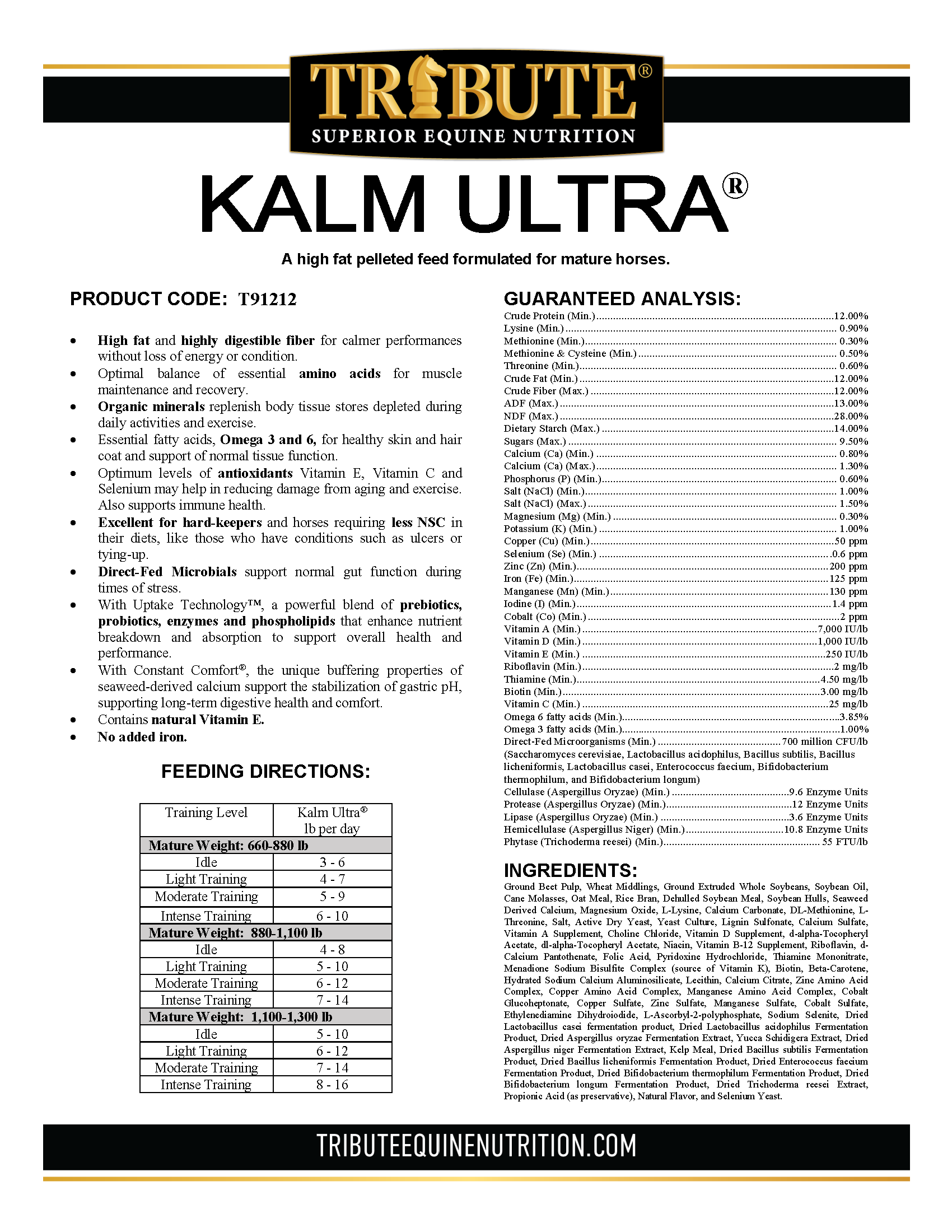 TRIBUTE KALM ULTRA PELLETS - 50#