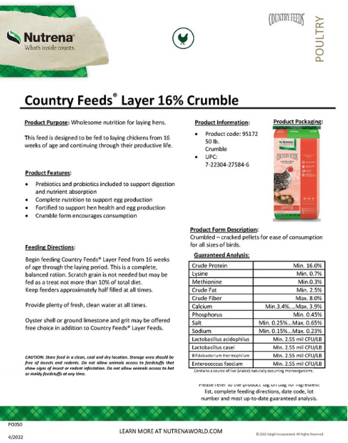 COUNTRY FEEDS 16% LAYER CRUMBLE