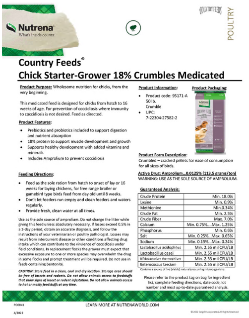 COUNTRY FEEDS 18% MEDICATED CHICK STARTER-GROWER CRUMBLE