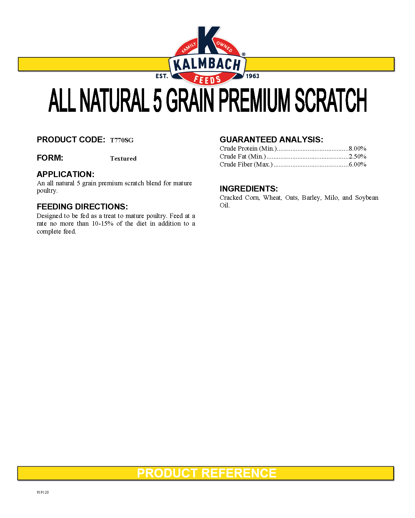 KALMBACH ALL NATURAL 5-GRAIN PREMIUM SCRATCH - 50#
