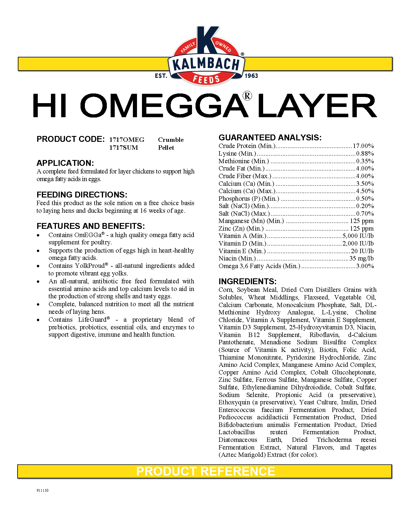 KALMBACH HI OMEGGA 17% LAYER CRUMBLE - 50#