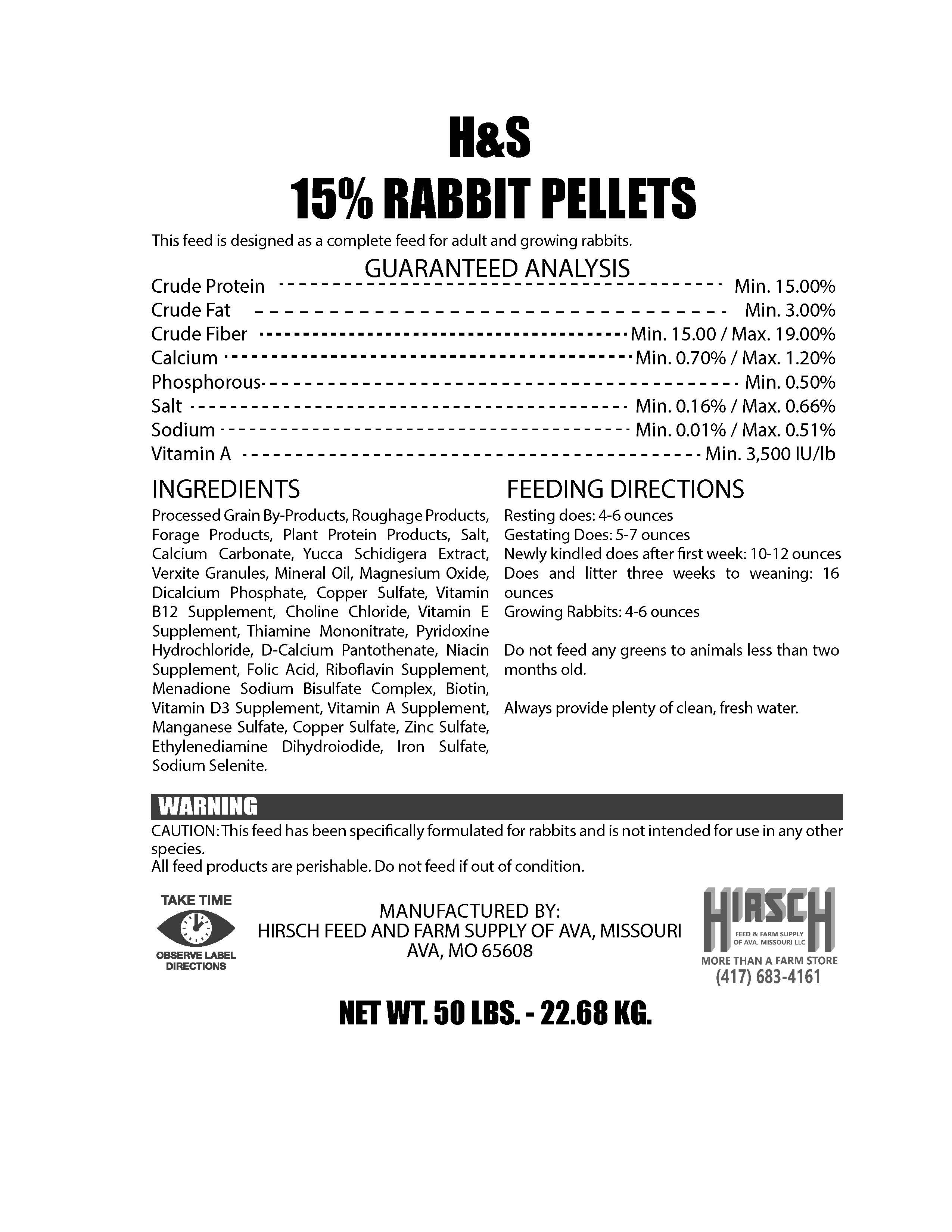 15% H & S  RABBIT FEED