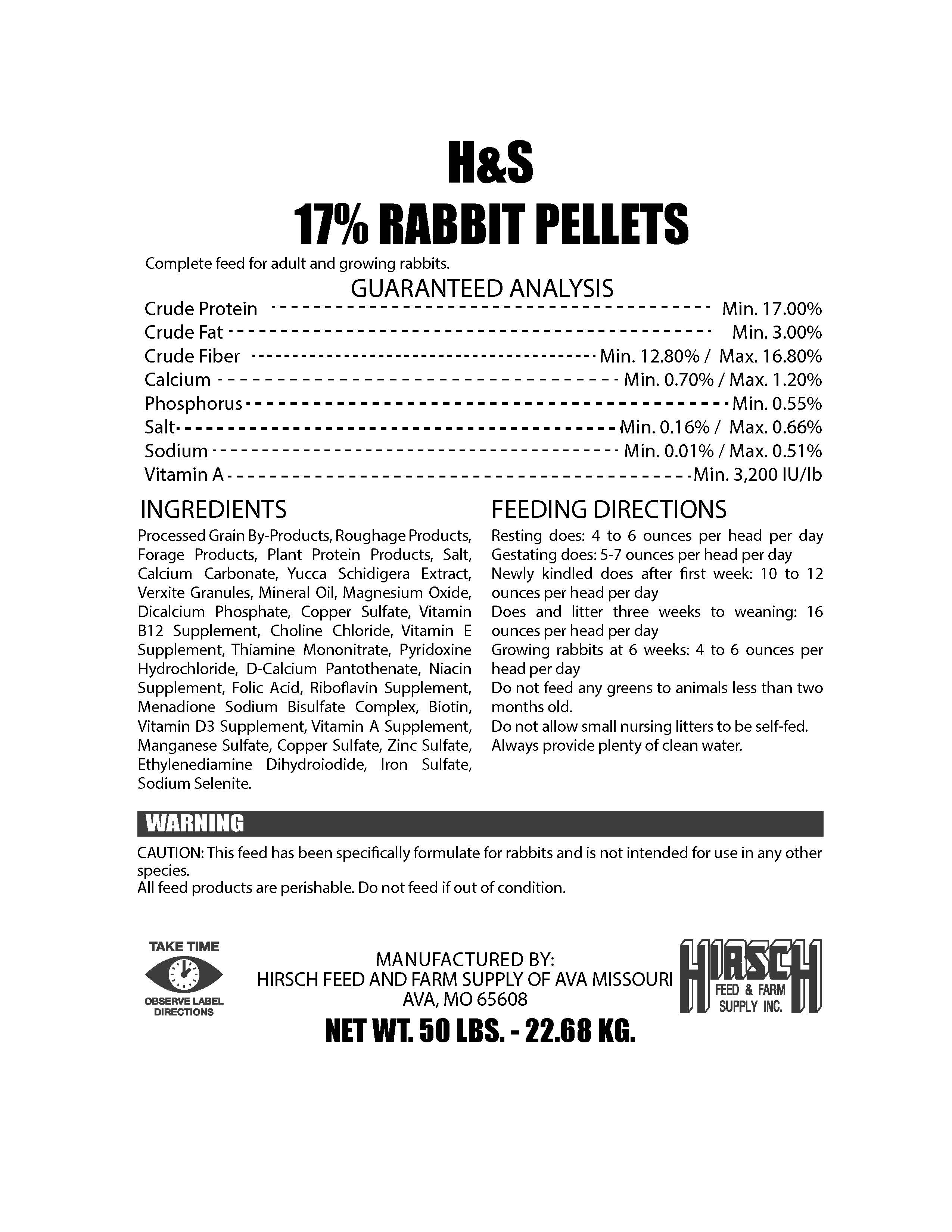 17% H&S RABBIT PELLETS