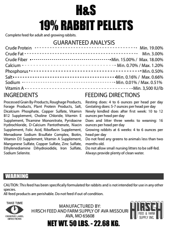19% H&S RABBIT PELLETS