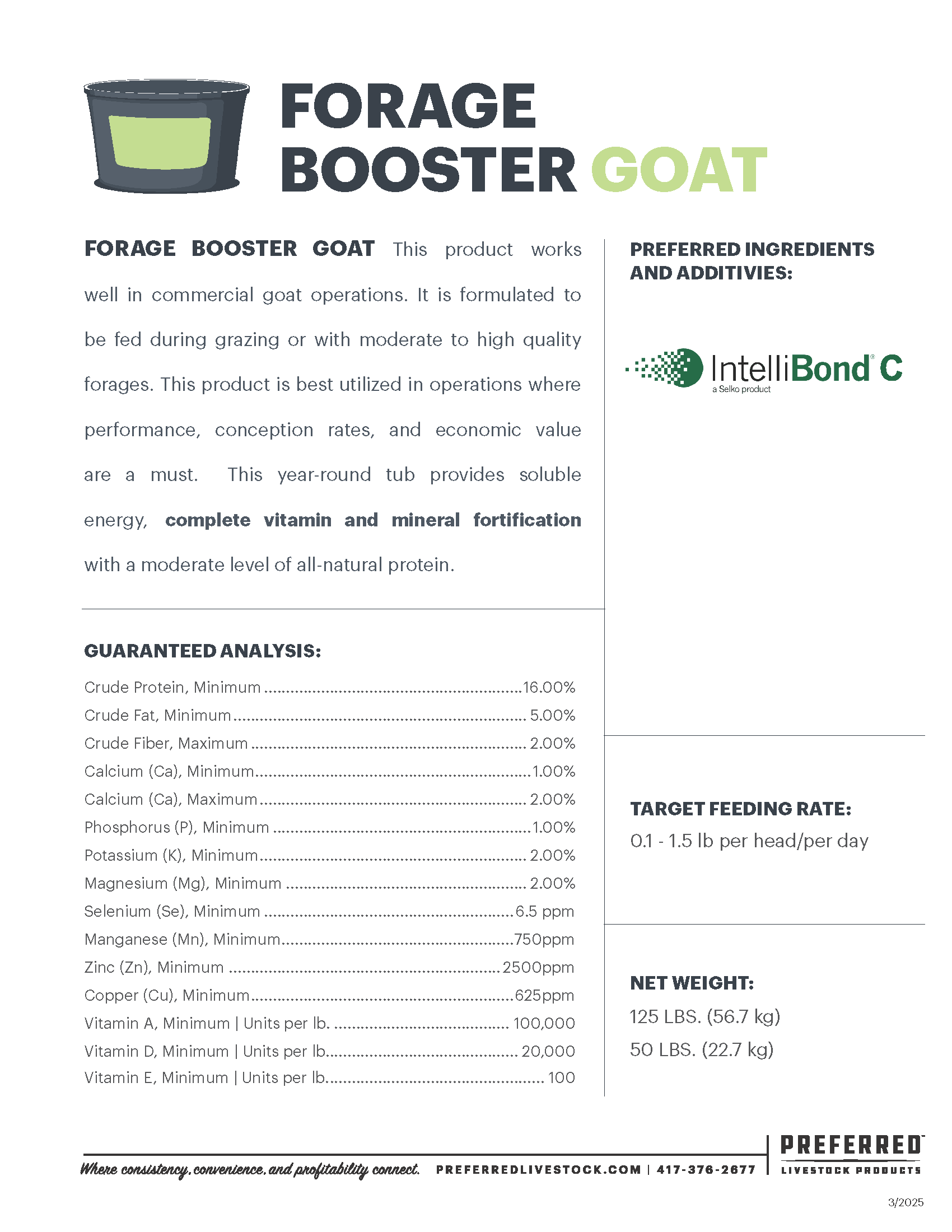 PREFERRED LIVESTOCK FORAGE BOOSTER GOAT TUB 50#