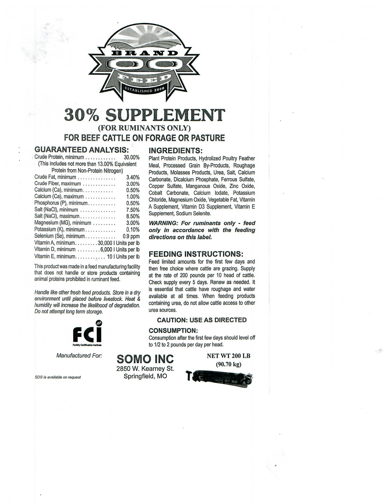 DOUBLE OO 30% GREEN PROTEIN TUB - 200#